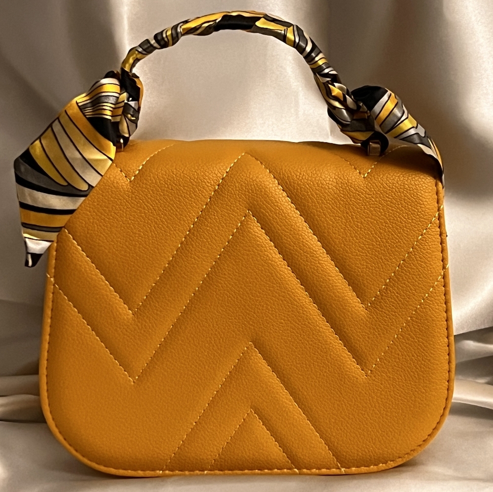 Mini Yellow Quilted Handbag with Scarf Accent